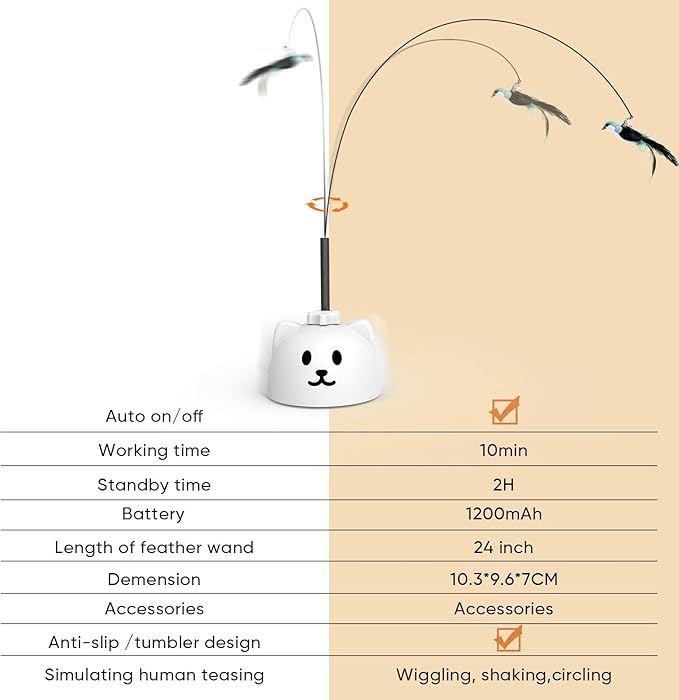 Interactive Cat Toys for Indoor Cats Automatic Electric Flying Bird Feather Cat Toy - Best Kitten & Adult Cat Enrichment Toy Stick-on Hanging Electric Kitty Toys for Bored Cats