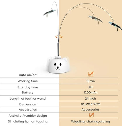 Interactive Cat Toys for Indoor Cats Automatic Electric Flying Bird Feather Cat Toy - Best Kitten & Adult Cat Enrichment Toy Stick-on Hanging Electric Kitty Toys for Bored Cats