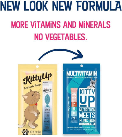 Kitty Up Lickable Cat Treats -Real Tuna Multivitamin Puree with Lysine & Taurine for Indoor Cats | Grain-Free, Squeeze Tube (12 Pack)