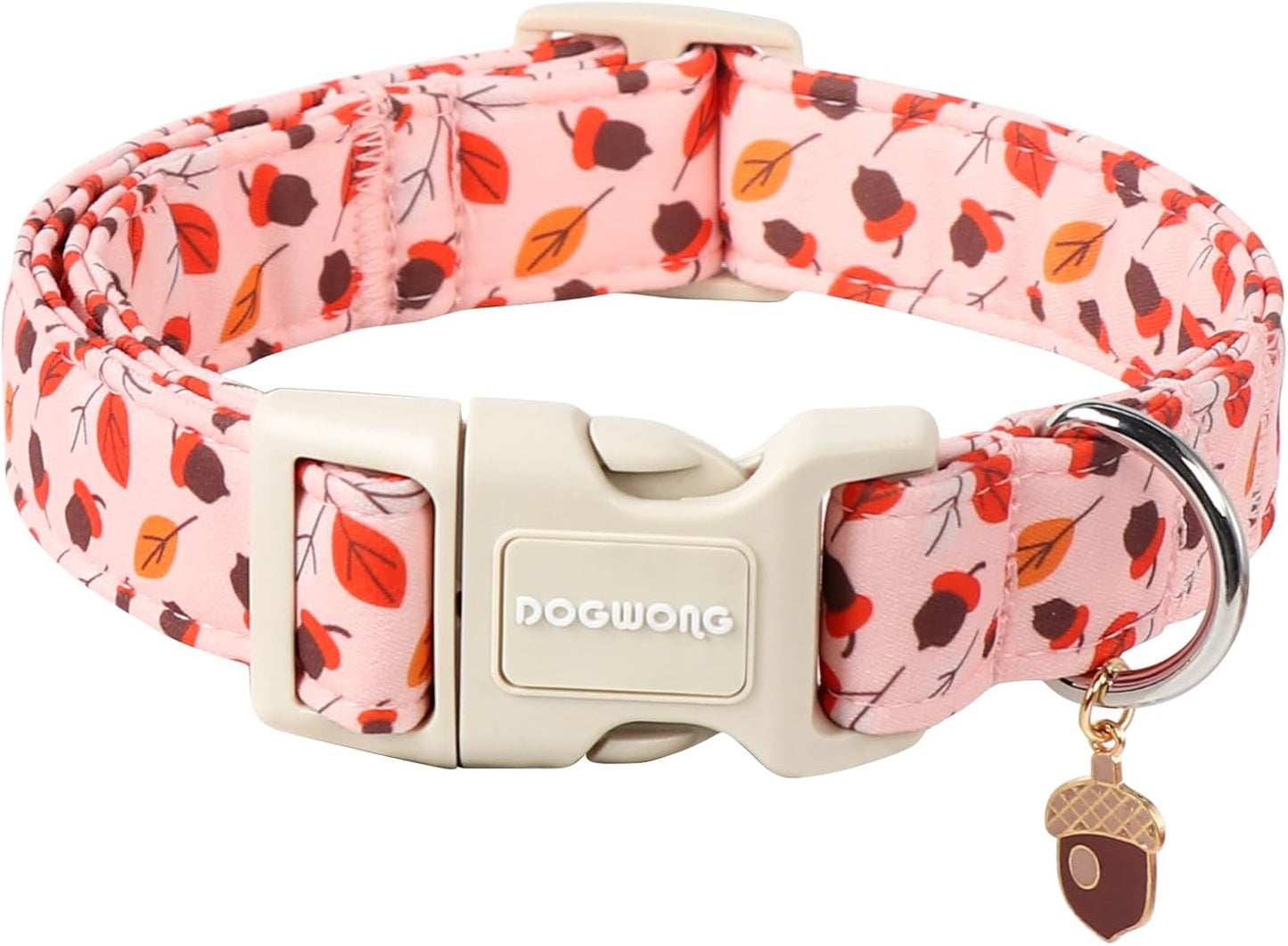 DOGWONG Fall Hazelnut Maple Dog Collar- Pink Fall Holiday Dog Collars Adjustable Autumn Leaf Dog Collar for Small Medium Large Dogs L
