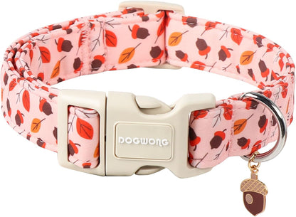DOGWONG Fall Hazelnut Maple Dog Collar- Pink Fall Holiday Dog Collars Adjustable Autumn Leaf Dog Collar for Small Medium Large Dogs L