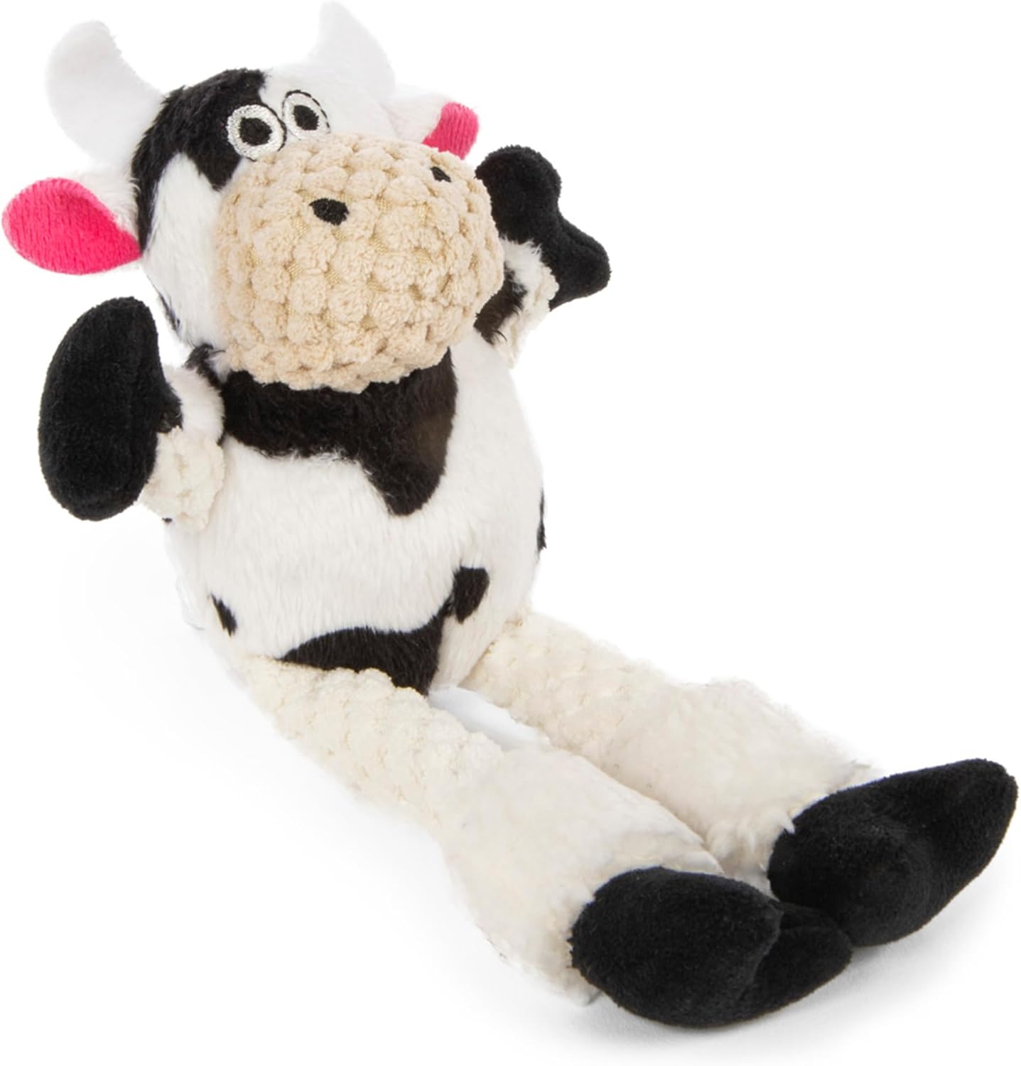 goDog Checkers Skinny Cow Squeaky Plush Dog Toy, Chew Guard Technology - White, Small