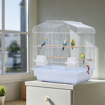 GarveeHome Small Bird Cage with Wheels, 44 Inch Parakeet Cage with Top Stand, 3 in 1 Bird Carrier for Parakeets, Canaries, Lovebirds, Small Quaker, Cockatiels, Budgie, Green Cheek (20in White)