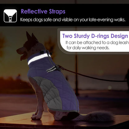 AOFITEE Dog Coat, Warm Dog Jackets for Large Dogs, Reflective Turtleneck Dogs Winter Coat with Harness Built in, Waterproof Windproof Pet Snow Jacket Fleece Vest for Cold Weather, Lilac XXL