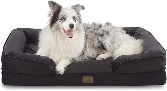 Bedfolks Orthopedic Dog Bed, Big Waterproof Dog Sofa Bed for Large Dogs, Egg Foam Pet Couch Bed with Removable Washable Cover and Nonslip Bottom, Black
