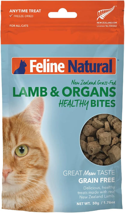 Feline Natural Freeze Dried Cat Treats – New Zealand Single-Source Protein Treats for Cats - Grain-Free Healthy Cat Snacks, Lamb Bites, 1.76oz