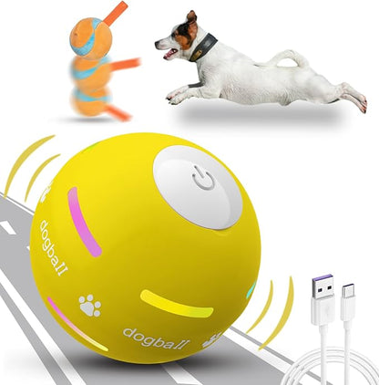 Dog Balls,The 3rd Generation Interactive Toys for Puppy/Small/Medium/Large Dogs,Improved Dog Rolling Effect Tennis Ball with Strap, Tough Motion Activated Automatic Moving Dog Toys (Yellow)