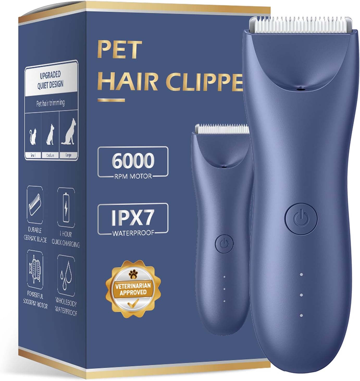 Handy Dog Cat Clippers - Professional Cordless Grooming Tools - Low Noise Pet Hair Trimmer Kit, TS032, Blue