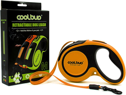 Retractable Dog Leash, 16ft Pet Walking Leash for Medium Dogs up to 66 lbs, One Button Break & Lock, Heavy Duty, Strong Nylon Tape, Tangle-Free (Orange, Medium)