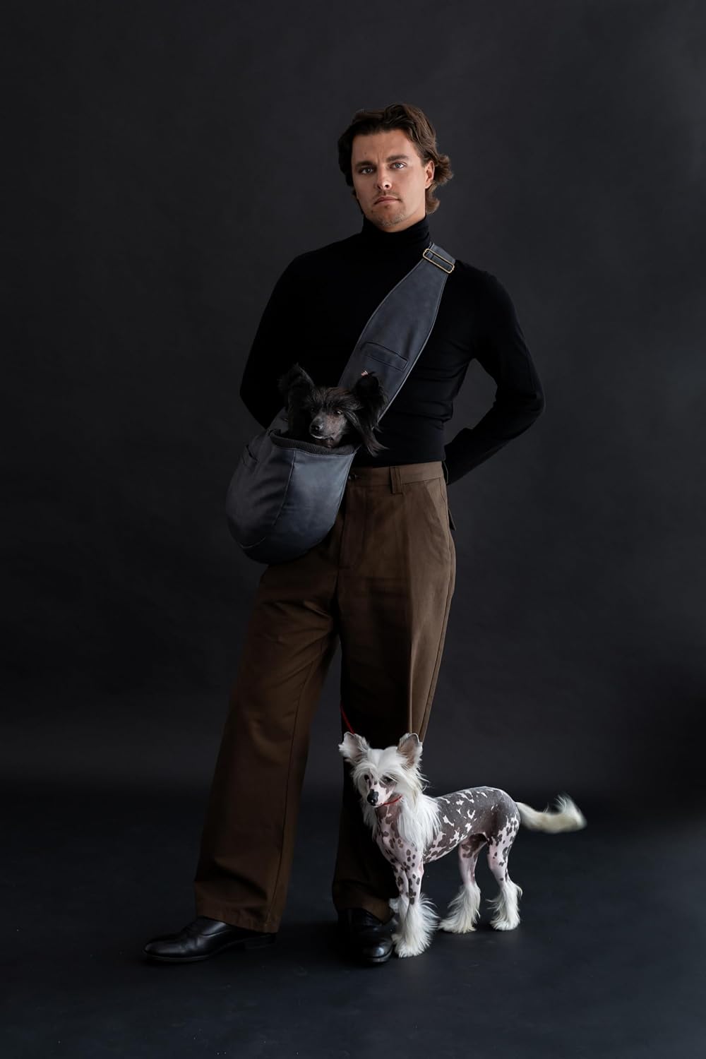 Noah & Paw Dog Sling Carrier for Small Dogs 5-18lb, Dog Sling for Small Dogs and Cats, Dog Carrier with Adjustable Padded Strap, Vegan Leather Lined with Fur, 3X Safety Features, Machine Washable