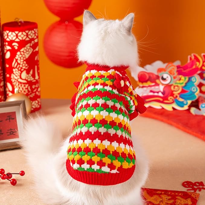 Small Dog Sweater, Knitted Tulip Cat Sweater, Warm Thick Holiday Puppy Clothes for Small Dog Girl,Cold Weather Outfit for Kitten Chihuahua Yorkie Teacup Dachshund Pug (Red, Large)