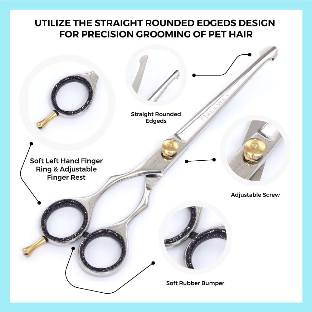 Left-Handed Pet dog Grooming Scissors Set Pro-Grade Curved Shears for Dogs Cats - Precision Crafted Sharp Blades Comfort Grip - Ideal for Cutting Curving Thinning (LH Round Tip Kit)