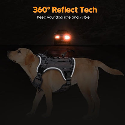 Heavy-Duty Tactical Dog Harness for Large Dogs, No Pull Adjustable Reflective Pet Vest with Molle System, K9 Military-Grade Control for Service Training, Outdoor & 10+ Breeds, Gray Camo, X-Large