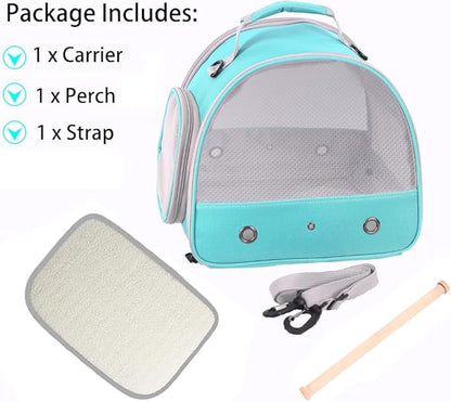 Bird Travel Cage, Portable Small Bird Parrot Parakeet Carrier with Standing Perch, Side Access Window Collapsible(Green, Mesh Windows)