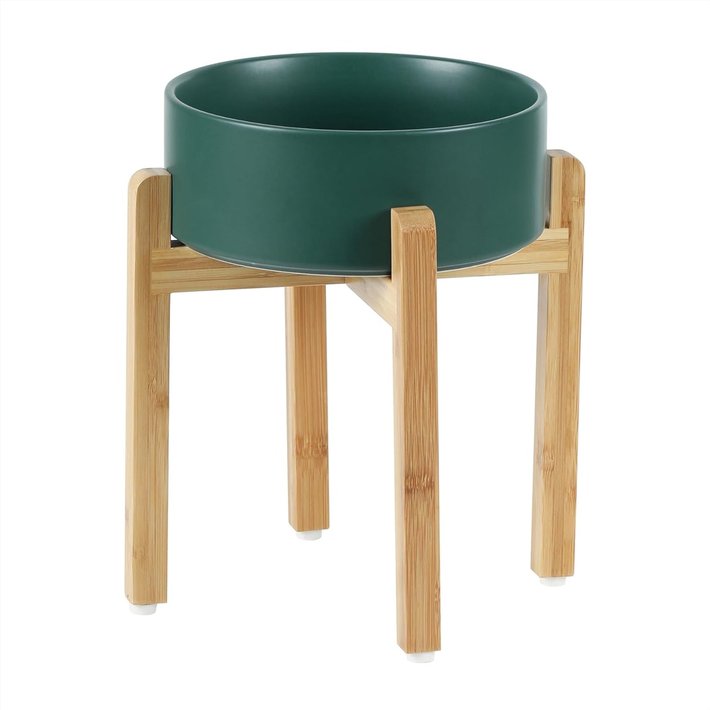 Ceramic Raised Dog Bowl Set, Elevated Dog Bowl with Stand, Food and Water Bowl for Large Breed Dogs, Weighted Pet Dishes(8.2'',60oz, Green)