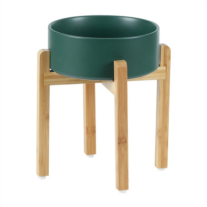 Ceramic Raised Dog Bowl Set, Elevated Dog Bowl with Stand, Food and Water Bowl for Large Breed Dogs, Weighted Pet Dishes(8.2'',60oz, Green)