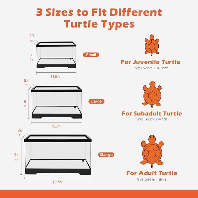 AZV Small Turtle Tank Kit,PC Starter Aquarium Indoor,Red Eared Slider Aquatic for Baby Tortoise,Fishes and Amphibians,Include Basking Platform*1,Filter*1,Filter Plates*2,Plants*2,Lamp*1,Bulb*1,Stone*1