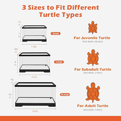AZV Small Turtle Tank Kit,PC Starter Aquarium Indoor,Red Eared Slider Aquatic for Baby Tortoise,Fishes and Amphibians,Include Basking Platform*1,Filter*1,Filter Plates*2,Plants*2,Lamp*1,Bulb*1,Stone*1