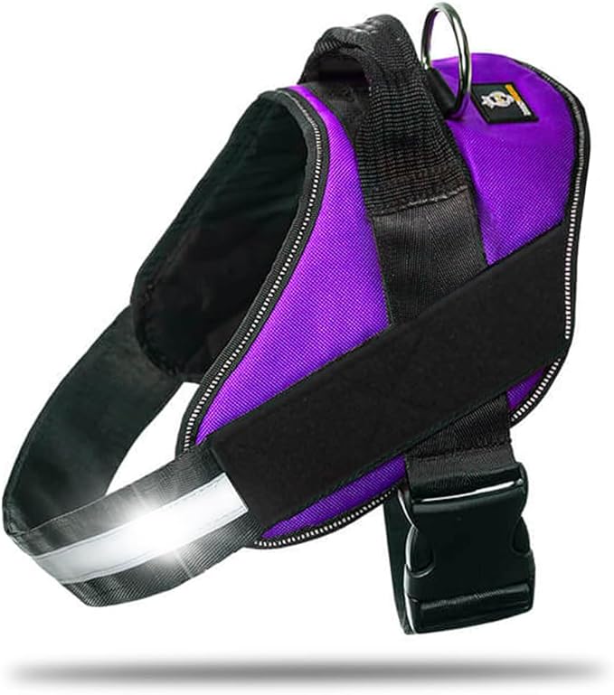 Non Pull Dog Harness with Patch Panels and Handle, Adjustable, Reflective, No Choke, Heavy Duty Easy On Service Dog Vest Harnesses for Medium Large Small Sized Dogs - Purple, S