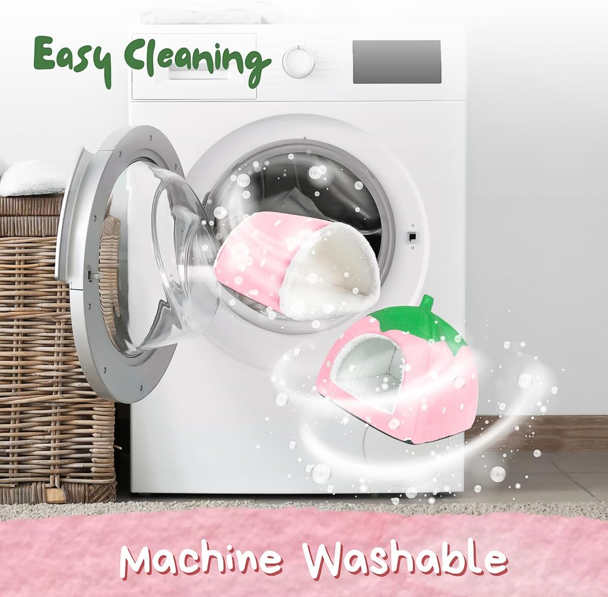 Guinea Pig Hideout with Tunnel, Washable Chinchilla House Bed, Fleece Hideaway, Enrichment Toys, and Cage Accessories for Ferret Hedgehog Small Animal