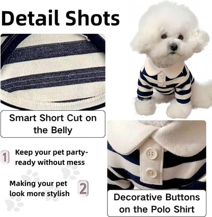 MANON ROSA Cute Dog Clothes Boy Dog Polo Shirt for Small Medium Dogs - Summer Male Puppy T Shirts for Yorkie Poodle Shih Tzu Dachshund Kittens, Striped Collared Pet Doggie Designer Outfits Pink XL