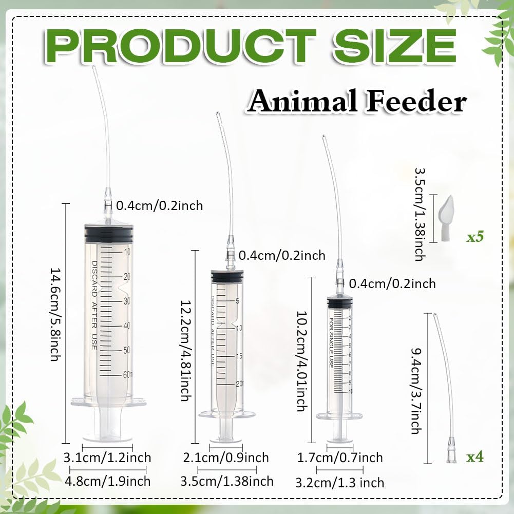 Baby Bird Feeding Syringe Set ，Parrot Small Pet Manual Feeder Measuring Tools， Milk Water,Liquid Food,Reusable (10ml+20ml+60ml)