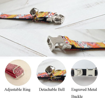 Personalized Cat Collar with Name Plate,Adjustable Tough Nylon Cat ID Collars with Bell,Customize Engraved Pet Name and Phone Number (Ethnic Style)