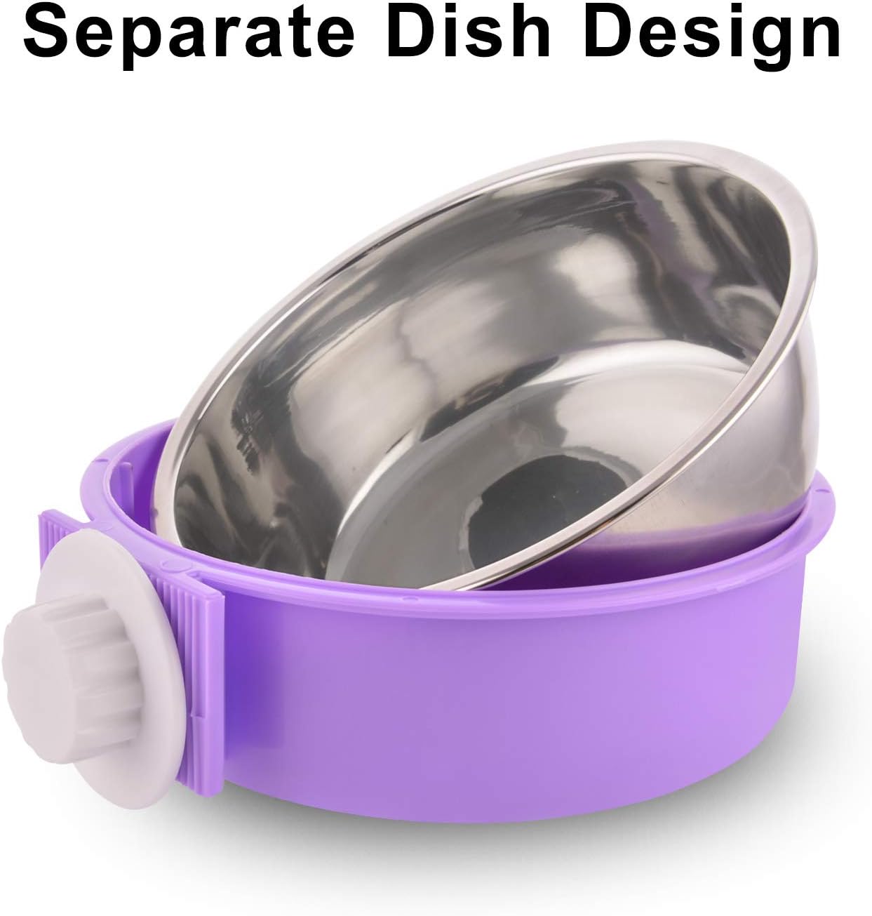 Crate Dog Bowl Removable Stainless Steel Water Food Feeder Bowls Cage Coop Cup for Cat Puppy Bird Pets (Large, Purple)