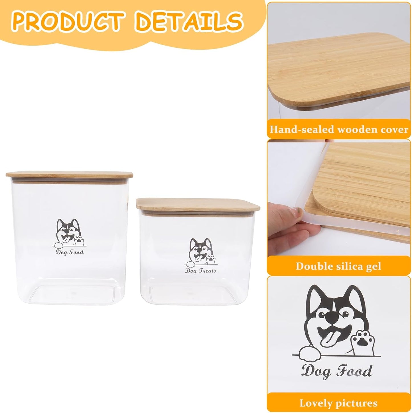 Pet Food Storage Containers, 2Pack Airtight Plastic Dog Cat Food Storage Container with Bamboo Lid,Dog Treat Container Jars Set,Treats Canister for Kitchen or Countertop,BPA Free, Clear