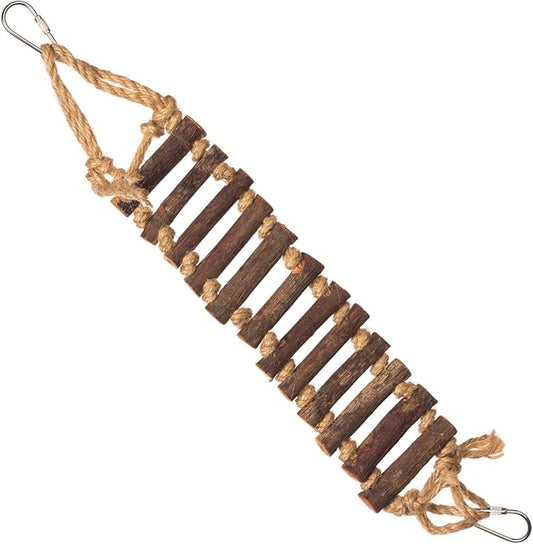 Prevue Pet Products Naturals Rope Ladder Bird Toy, Wood Stairs Climbing Activity Attachment for Birdcage, Earth Tone Brown 62806