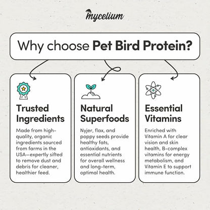 Mycelium Pet Bird Protein Bird Seed Mix (5 LB Bag) | High-Protein Bird Food for Finches, Canaries, Budgies & Parrotlets | Supports Energy & Growth | Organic, Non-GMO Daily Diet | Made in USA
