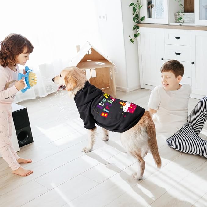 GreenJoy Dog Sweater Dog Hoodie Cold Weather Coat Hooded Sweatshirt for Puppies,Cats, Small Medium Large Dogs (Black(It's My Birthday), Small)