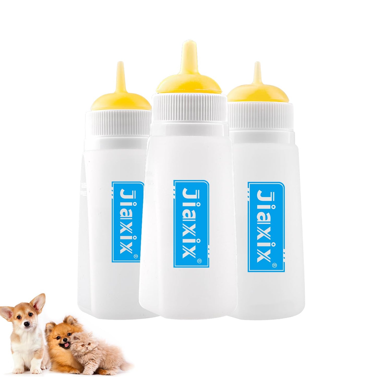 3 Pack Kitten Silicone Bottle Feeding Kit,Nipple & Feeding Kit for Kittens, Reusable Newborn Kitten Supplies, Suitable for Feeding Kitten, Puppy, Rabbit,Hamster (Yellow, Small+Medium+Large)
