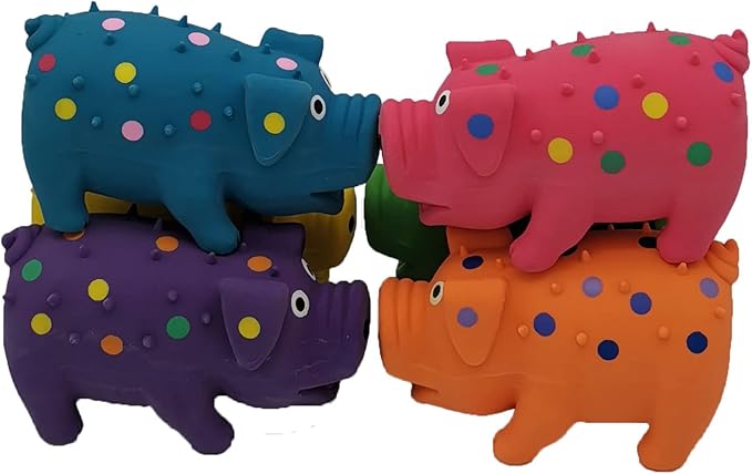 6 Pack 4 Inch Mini Latex Dog Squeaky Toys Polka Dot Piglet Pig Dog Toy for Mimi Small Dogs