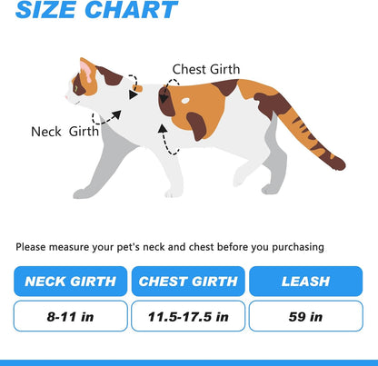 Cat Harness and Leash Set with Airtag Holder for Walking & Travelling, Escape Proof Cat Harness for Small Medium Large Kitten, Adjustable Lightweight Soft Cat Vests (Blue)