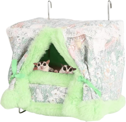 Rat Hammock for Cage Chew Proof Rat Toys Warm Bed, Small Animal Hanging Stainless Steel Basket Ferret Cage Accessories and Habitats Removable Nest Mat for Hamster, Sugar Glider, Hedgehog (Green)