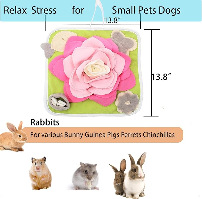Rabbit Foraging Mat Snuffle Mat for Small Animals Bunny Puzzle Toys Pets Interactive Feeding Mat for Guinea Pigs Hedgehog Chinchilla Puppies (Pink)