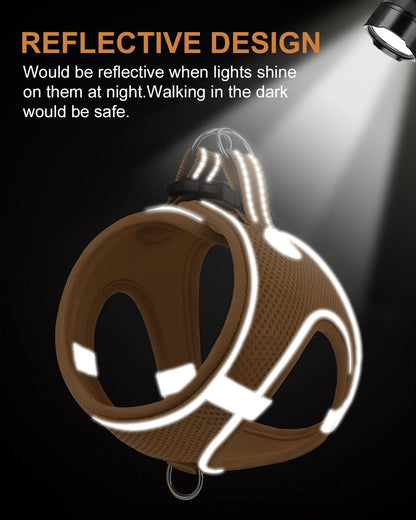 Joytale Small Dog Harness, Breathable Mesh Step-in Vest, Reflective Soft Padded Harnesses for Small and Medium Dogs, Brown, L