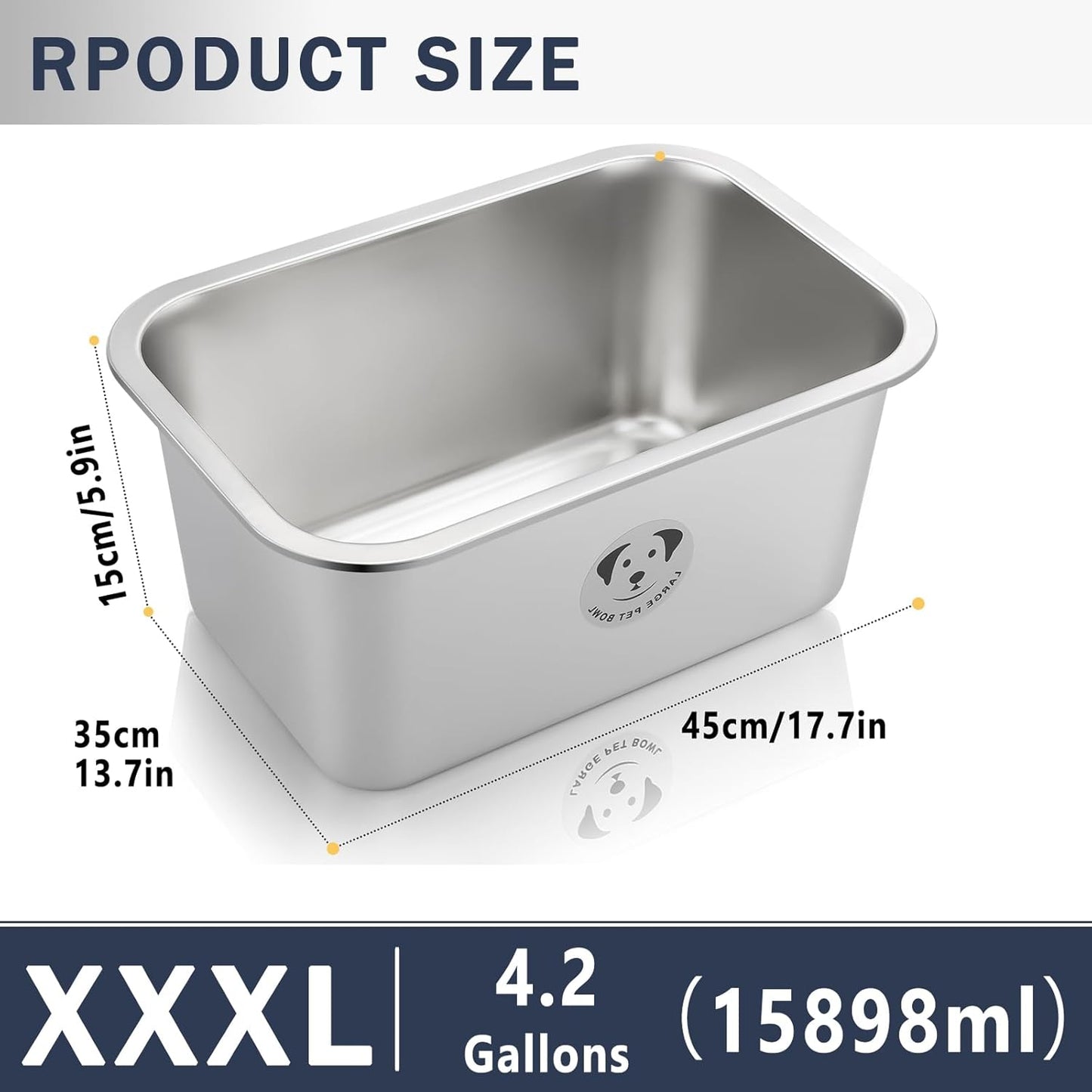 Stainless Steel Dog Bowls for Large Dogs, High Capacity Metal Dog Food Bowls, Food and Water Bowl for Larges, X-Large, and Big Dogs 4.2 Gallons