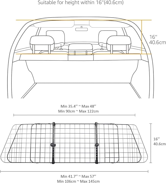 Amazon Basics Adjustable Dog Car Barrier for Vehicles, 59.72 x 5.20 x 16.46 in, Black