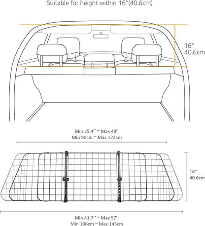 Amazon Basics Adjustable Dog Car Barrier for Vehicles, 59.72 x 5.20 x 16.46 in, Black