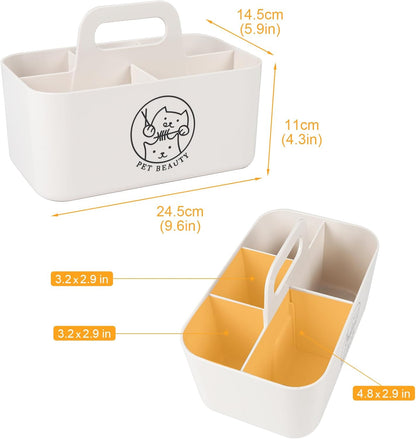 Minimalist White Dog Cat Grooming Supplies Organizer, Portable Caddy with 5 Compartments