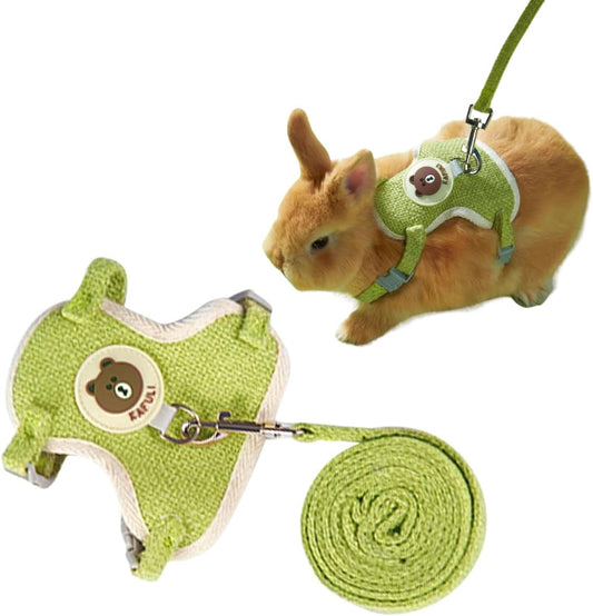 Rabbit Harness and Leash Set Adjustable Bunny Harness Leash Ferret Harness Guinea Pig Harness Ferret Leash for Small Pets Walking Outdoor (Medium,Green)