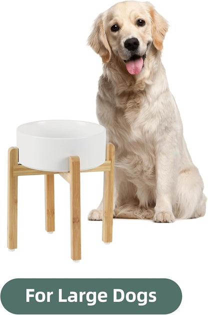 Ceramic Raised Dog Bowl Set, Elevated Dog Bowl with Stand, Food and Water Bowl for Large Breed Dogs, Weighted Pet Dishes(8.2'',60OZ, White)