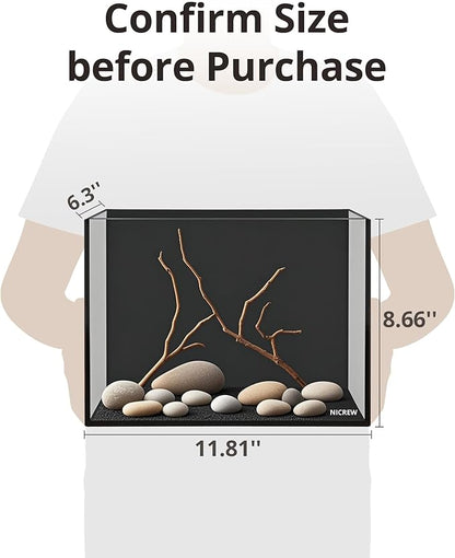 NICREW 2.5 Gallon Nano Nature Aquarium Kit, Ultra-Clear Rimless Desktop Fish Tank with Light, Filter, Gravel and Rock, Perfect for Small Fish, Shrimp, or Betta, Complete Version, Black