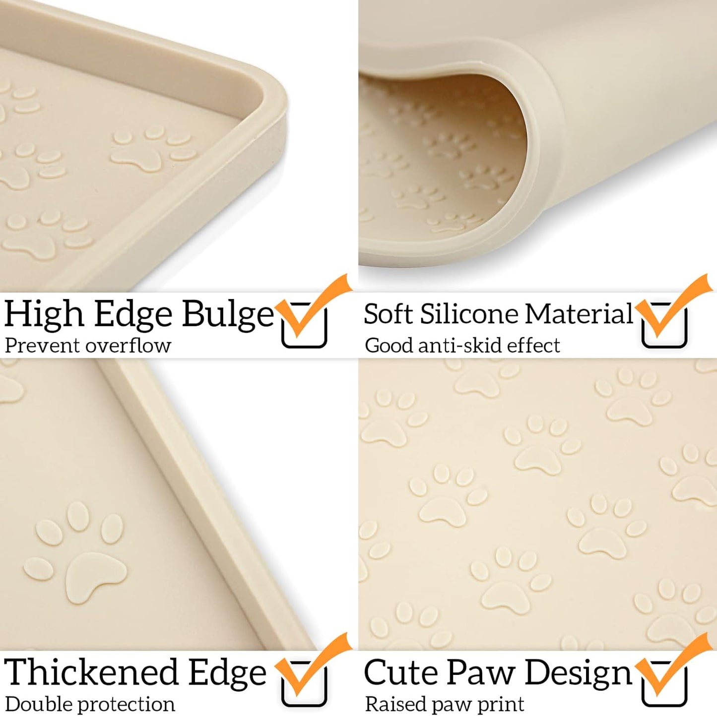 Ptlom Silicone Pet Placemat for Dog and Cat, Waterproof Non-Slip Pet Feeding Bowl Mats for Food and Water, Small Medium Large Tray Mat Prevent Residues from Spilling to Floor, Beige, 24.5" 16.5"