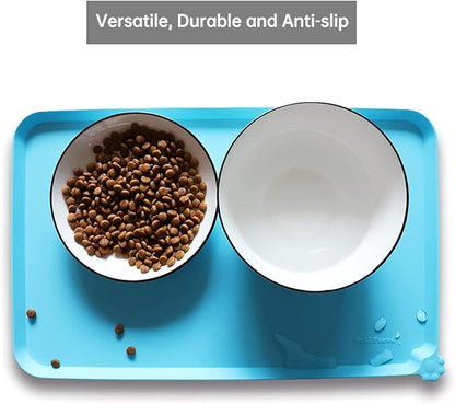 Hoki Found - Waterproof Pet Feeding Mats with High Lips, Multiple Size and Colors -A