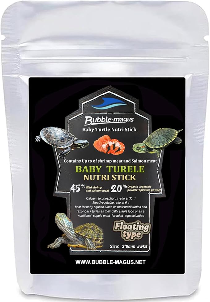 Bubble Magus TFloating Turtle Food, All Natural Ingredients, Wild Sword Prawn, Calcium Vitamin D Enriched for Picky Aquatic Baby Turtles, Baby Turtle Nutri Stick (2 Ounce, Turtle Boy)