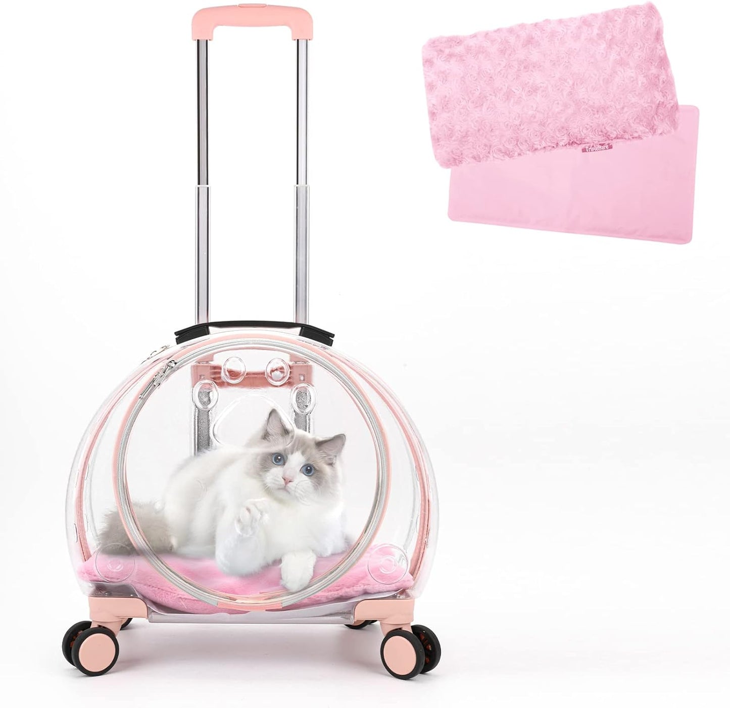 Transparent & Fully Breathable Hard cat Carrier with Rolling Wheels for Dogs, Cats, Multiple Carrying Options, Perfect for Traveling/Taking a Walk