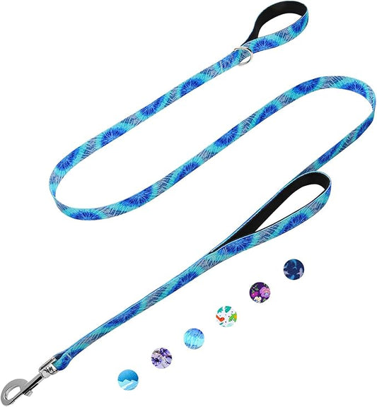 5 Foot Dog Leash for Medium Large Dogs, Heavy Duty Blue Dog Leash with 2 Padded Handles, Walking Training Lead for Small Medium Large Dogs, Tie Dye